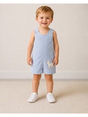 Dondolo Boys 2T Blue Corduroy John John Longall Deer Fawn Applique Romper